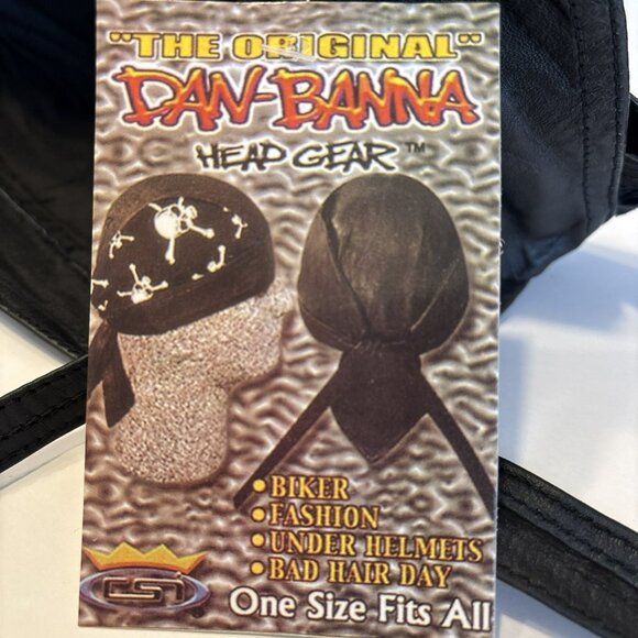 DanBanna bandana Black Leather Doo Rag Headwear cloth Lined - Picture 7 of 7